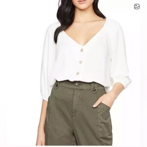 Sanctuary White Long Sleeve Top – V Neck, Loose Fit – Sz S Chic Minimalist